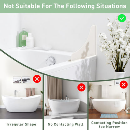 Roslim Shower Corner Splash Guard, 2 Pack No-Adhesive Silicone Bathtub Splash Guards with Suction Cups, Reusable Water Blocker for Tub & Walk-in Shower Corners, Keeps Floor Drier, White