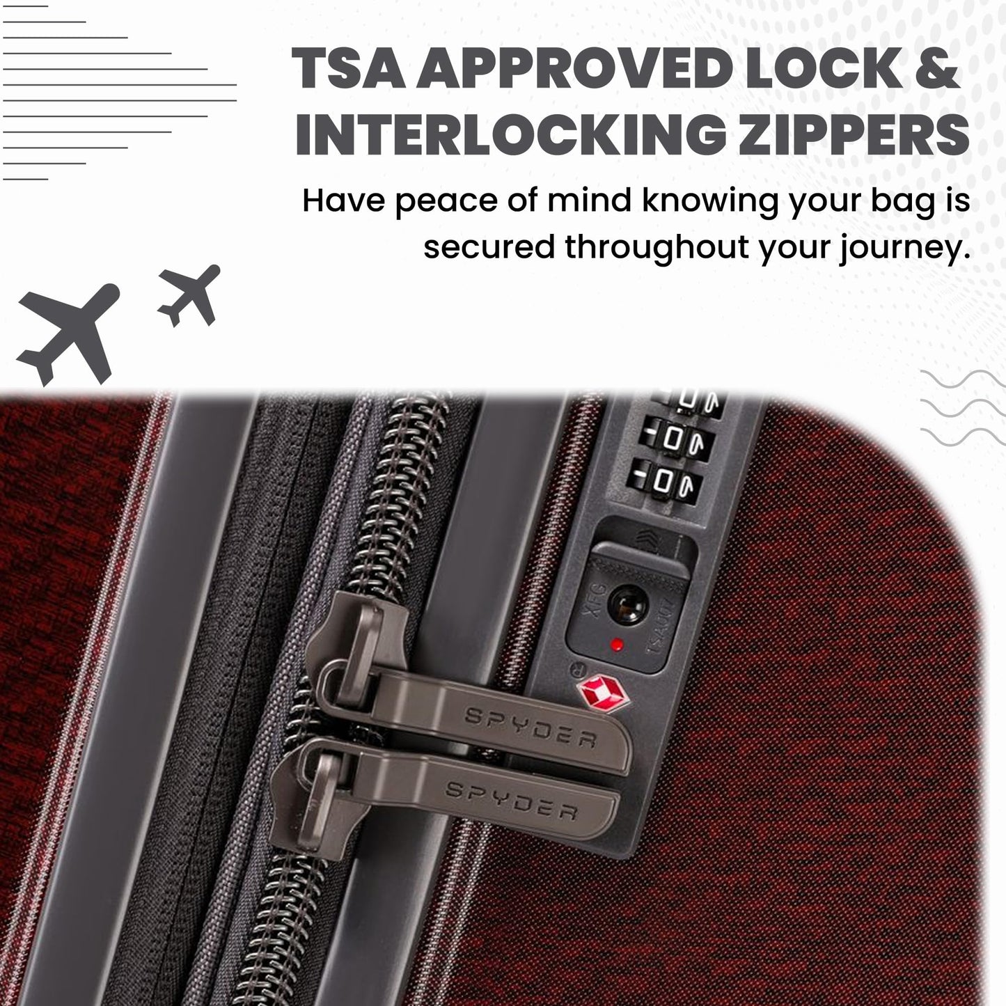 Spyder Traverse 3 Piece Carry On & Checked Suitcase Set with 360° Spinner Wheels, TSA Approved Lock (20 Inch, 25 Inch, 29 Inch), Cherry