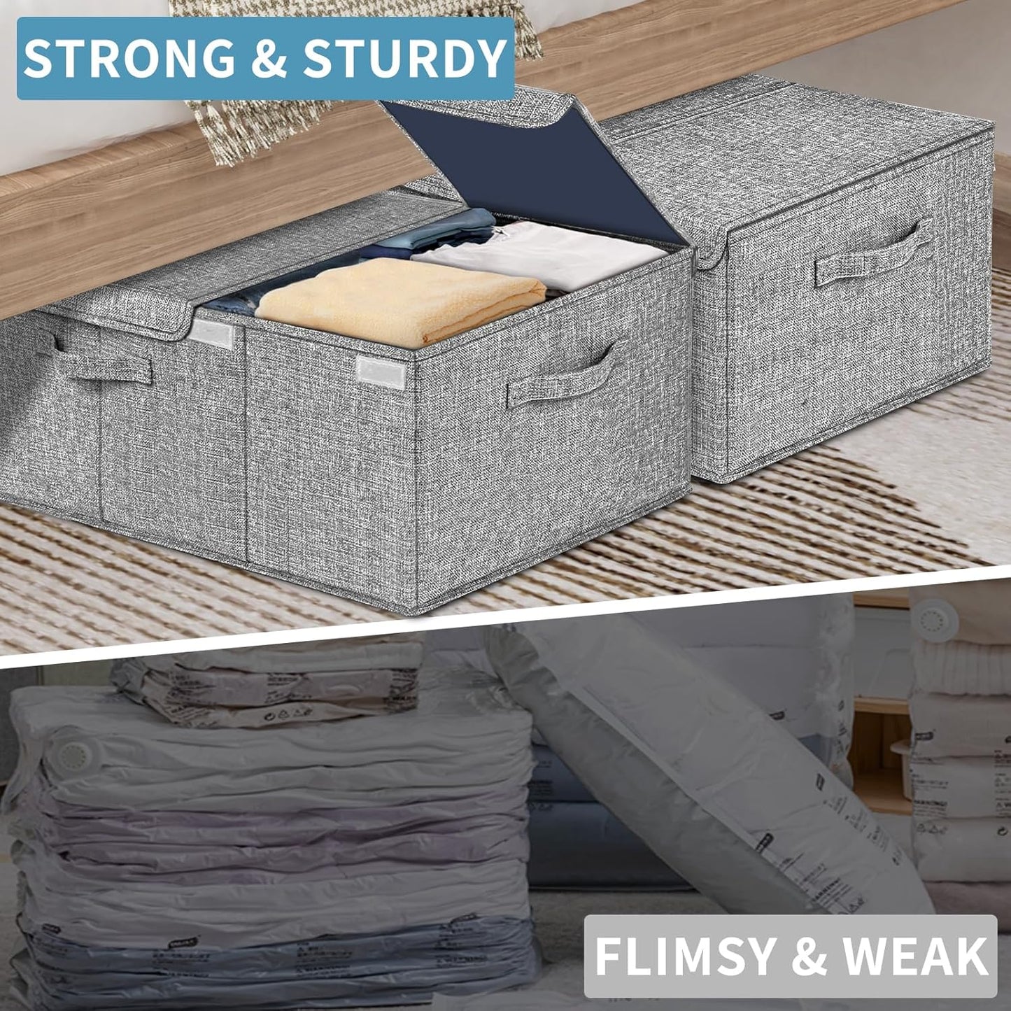 Deep Under Bed Storage Container, 10" Tall Height Underbed Box Bin with Lids, Large Basket for Bedroom, 2 Pack