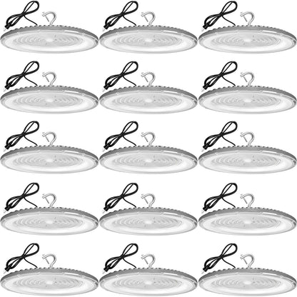 XYCN 15 Pack 300W UFO Led High Bay Light,120VAC,5000K Daylight Commercial Bay Lighting,IP66 Waterproof,45050LM,1300W MH/HPS with Plug Area Light for Warehouse/Shop/Workshop/Barn/Gym/Factory