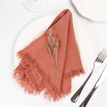 Dololoo Handmade Cloth Napkins with Fringe,18 x 18 Inches Cotton Linen Napkins Set of 4 Versatile Handmade Square Rustic Fringe Napkins for Dinner, Wedding and Parties, Rose