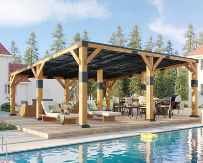 Jocisland 20' x 20' Cedar Wood Gazebo with Sloped Galvanized Steel Roof, Hardtop Gazebo Pavilion with Durable, Rot-Resistant Construction, Permanent Outdoor Pergola for Backyard, Garden & Deck