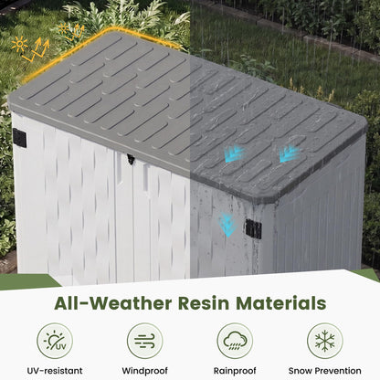 UDPATIO 34 Cu.Ft Resin Outdoor Storage Shed, Patio Plastic Vertical Sheds with Floor, Waterproof Bin Shed Horizontal Storage Cabinet for Patio, Backyards, Garden, Pool, Tool Shed