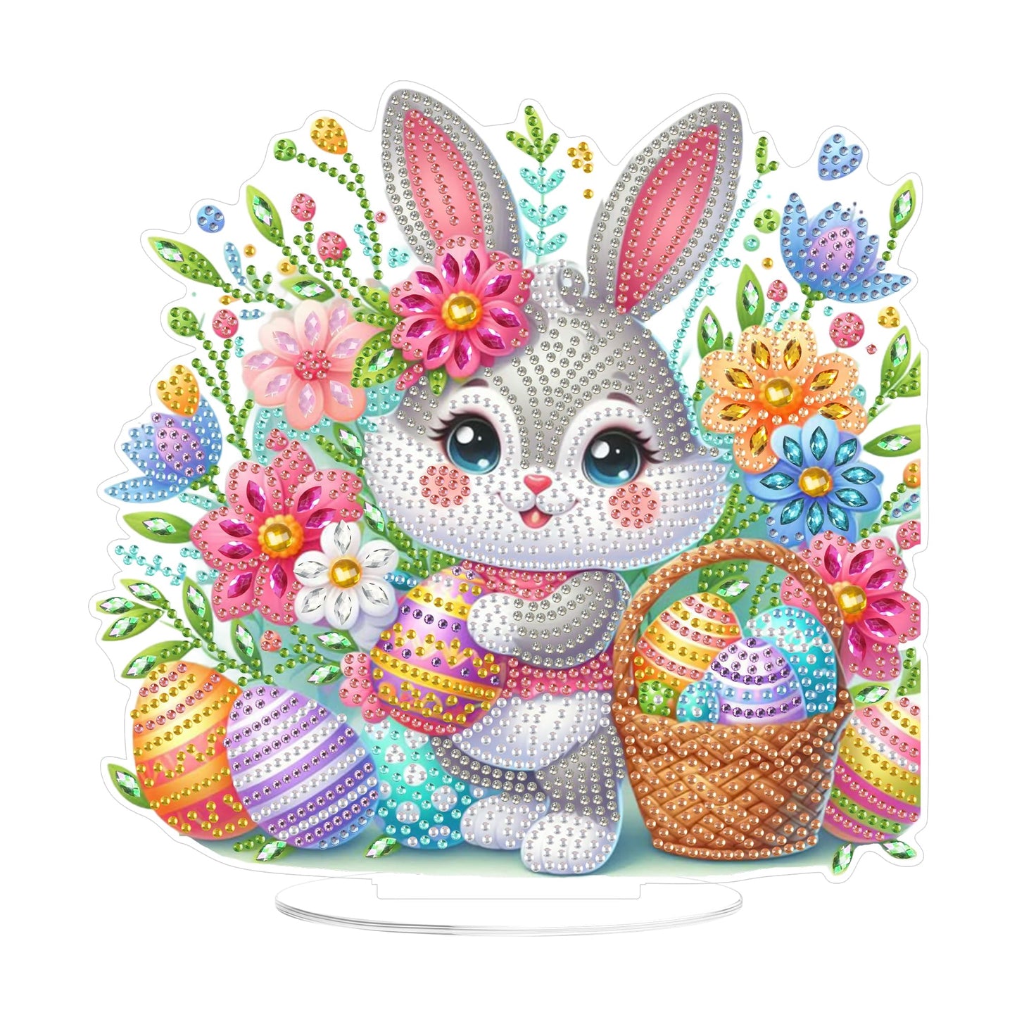 Yunzlly Easter Diamond Art Tabletop Kit, Desktop Gem Painting Ornament Kit for Adults, Table Top Acrylic Diamond Board Painting with Stand (Easter Bunny)