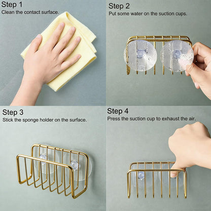 blueden Kitchen Sink Suction Holder for Sponges,Soap,sink strainer, sink stopper.Food Graded Stainless Steel,No Drilling,Wall Mounted Soap Holder Soap Tray Bar Holder for Bathroom & Kitchen,Gold.