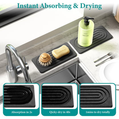 MAGKOTA Water Absorbing Stone Tray for Sink, Quick Drying Diatomite Bathroom Tray Countertop, Stone Drying Mat for Kitchen Counter Faucet, Soap Dish Dispenser Vanity Organizer, Dark Grey-B-8.3" x 4"