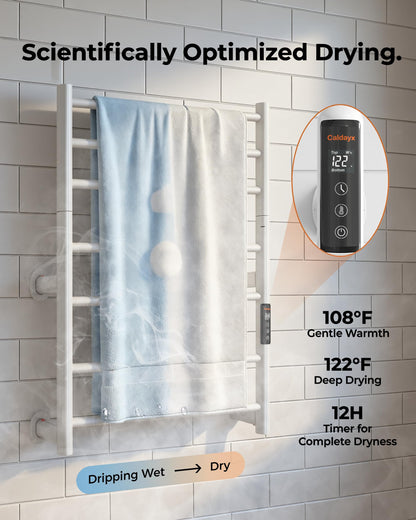 Caldayx Foldable Heated Towel Rack, Dual-Zone Electric Towel Warmer Rack with Timer, GFCI Plug-in or Hardwired, Wall-Mounted, Drill-Free Installation, Matte White, CA3-700X550-Standard-MW