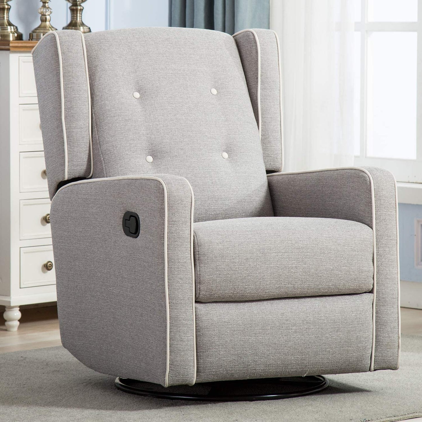 CANMOV Swivel Rocker Recliner Chair, Nursery Glider Chair, Nursery Rocking Chairs, Manual Reclining Chair, Grey