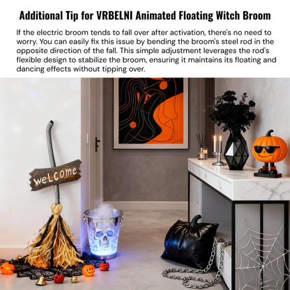 Halloween Witches Decor, Witches Broom Halloween Decor, Animated Floating Broomstick for Spooky Sounds, Haunted Party Decorations, Light-up Dancing Magic Witch Broom Porch Decor