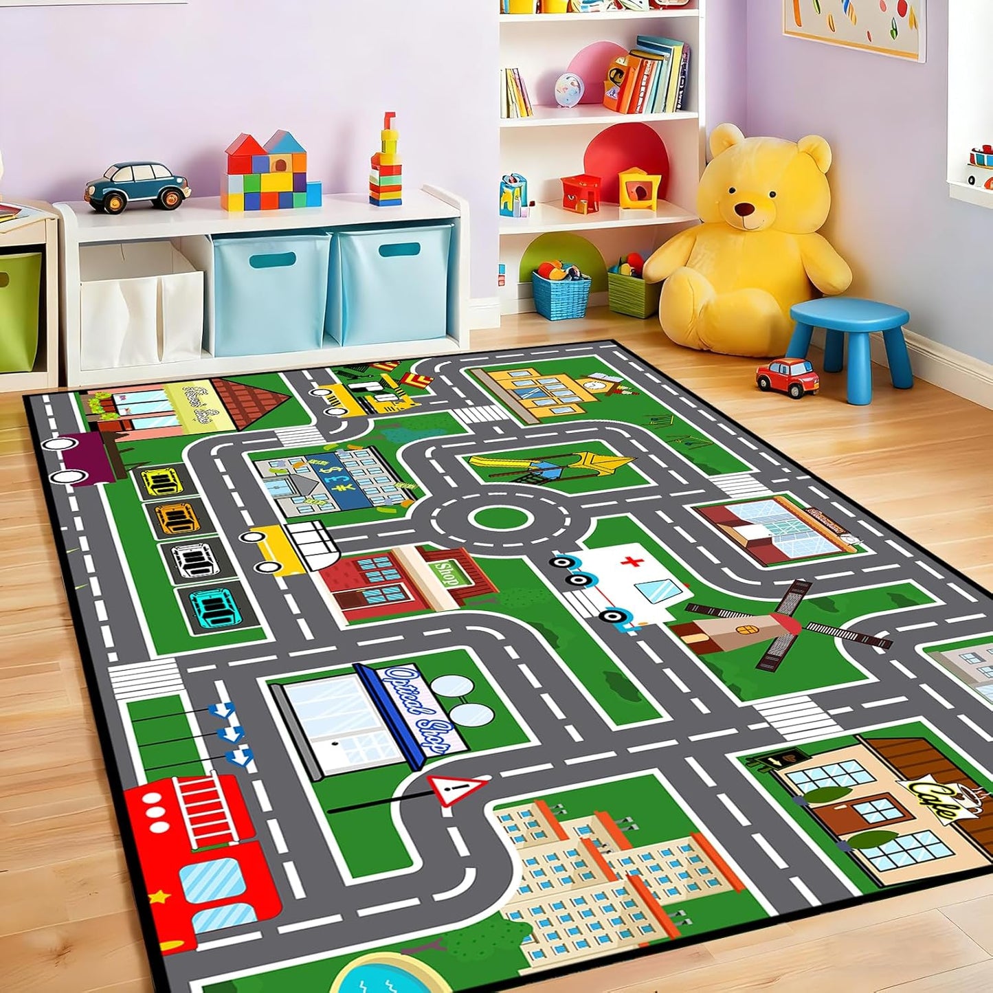 2'5''4' Car Rugs for Kids Toy Car Road Rug for Playroom, Car Traffic Road Play Mat Carpets for Kids Room Bedroom