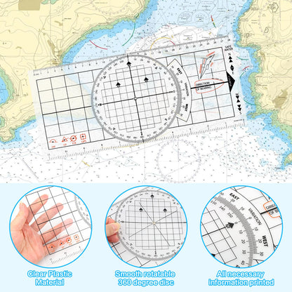 Ironwarrior 3 Pcs Basic Navigation Set,Including 15inch Parallel Ruler with Brass Arms, Nautical Protractor, and 6 Inch Marine Fixed Points Divider, Marine Accessories with Clear Scales for Boat