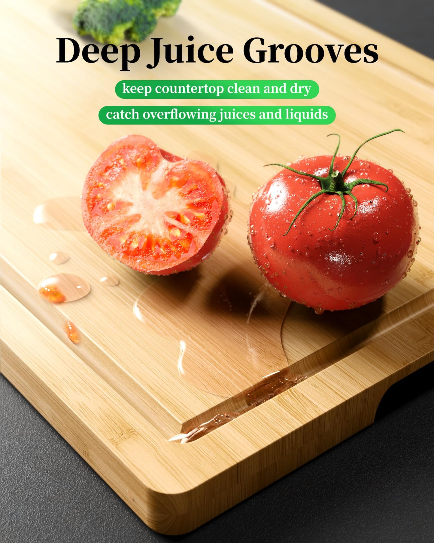 Kitsure Bamboo Cutting Board - Multi-Sizes Wooden Cutting Boards for Kitchen, Convenient Kitchen Essentials with Deep Juice Grooves， Cutting Board for Chopping & Serving, Large, Natural