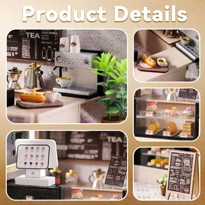 Flever DIY Miniature House Kit, Tiny Home Kit with LED Light, Mini House Build Craft Kits for Adults and Teens, Home Decor Creative Gift for Family/Friends (Leisurely Coffee Shop)