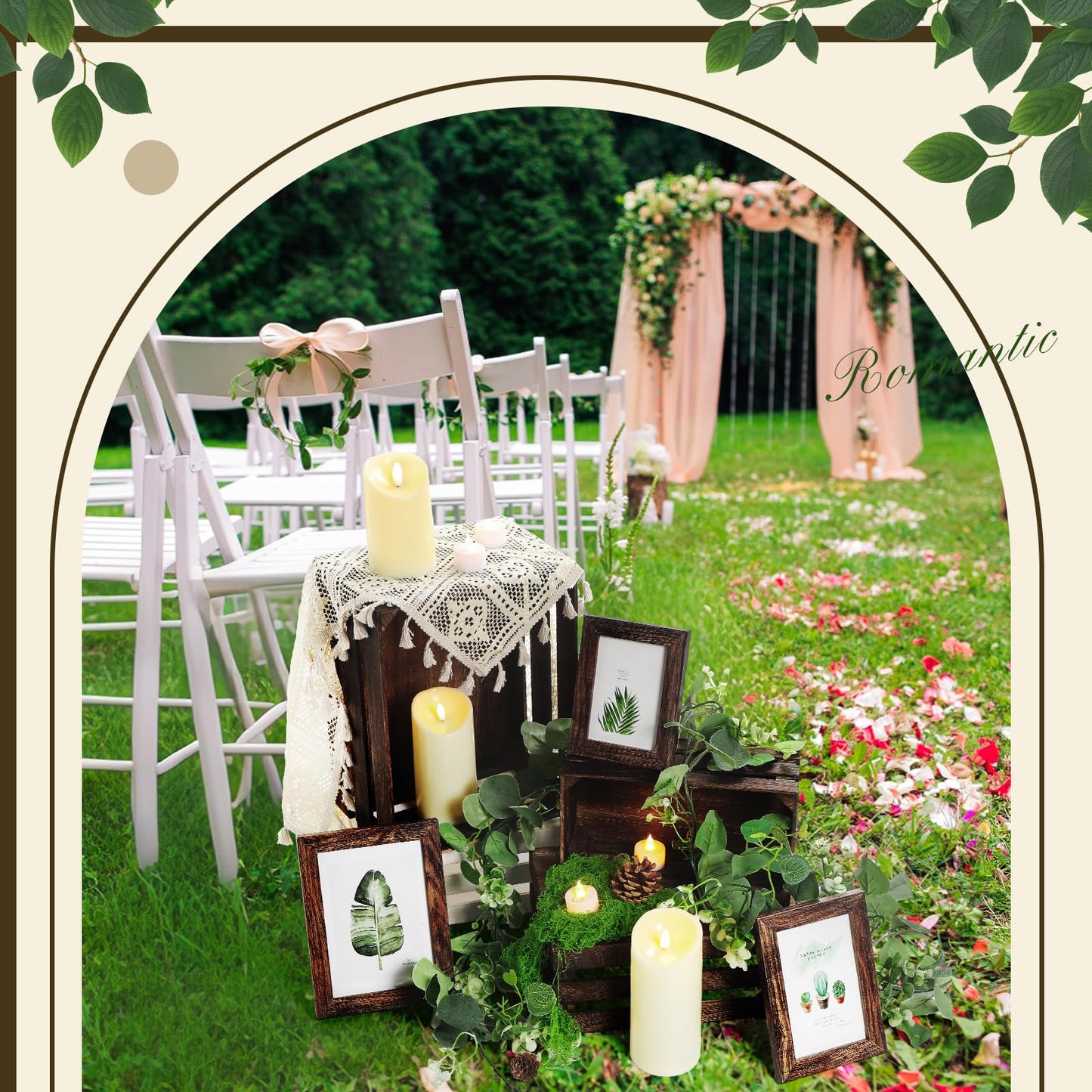 Yuntau 11 Pcs Rustic Nesting Wedding Decoration Farmhouse Wood Crates for Display Decorative Storage Baskets with Candles for Bridal Shower Birthday Party Centerpiece(Brown)