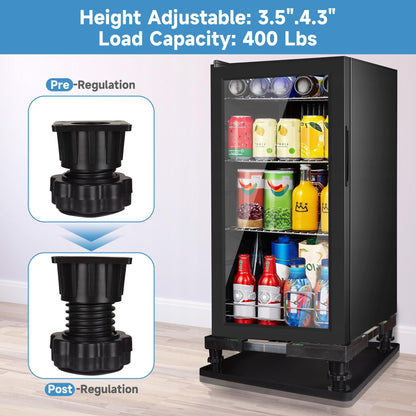 Mini Fridge Stand with Silicone Mat, Universal Stand Base is Adjustable, 4 Sturdy Feet and Hardened Steel Tube, 24''x 24'' Drain Pan, Suitable for Fridge, Washing Machine, Dryer, Wine Cabinet.