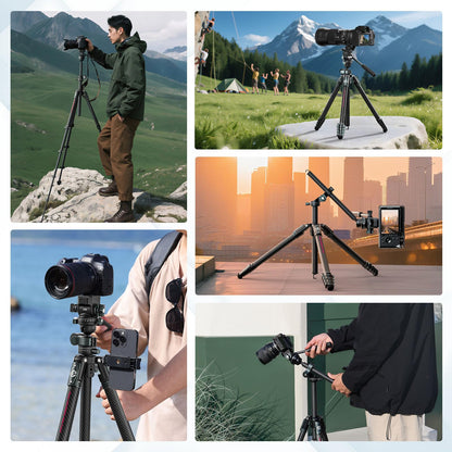 ULANZI JJ06 GlideGo Carbon Fiber Video Tripod, Dual 360° Pan Head, 73.6 inch Max Height, 11 lb Load, UKA Quick Release, Professional Portable Lightweight Travel Tripod with Bag