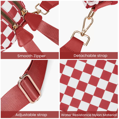 Checkered Crossbody Bum Bags for Women Nylon Checkered Purse Checkerboard Fanny Pack