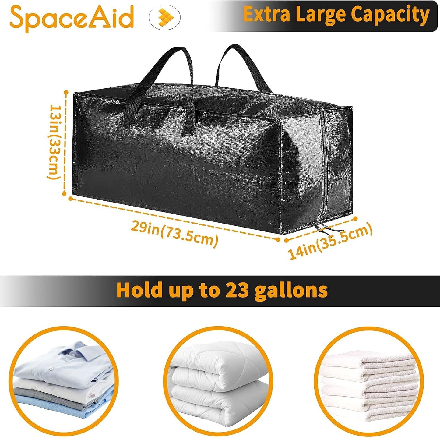 SpaceAid Heavy Duty Moving Bags - Extra Large Storage Totes with Backpack Straps & Strong Handles | Black (4 Pack)