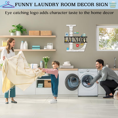 Laundry Room Bathroom Decor Sign for Wall-Metal Laundry Accessories Signs Artwork for Modern Home,Farmhouse,Halloween,Living Room,Bathroom-12 X 14" Funny Laundry-Room Wall Art Hanging Decoration(Wood Grain,Black) (Wood Grain-Black)