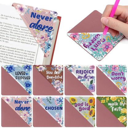 INCOK Christian Diamond Painting Bookmarks - 8 Pcs Bible Verse Triangle Diamond Art Corner Bookmarks Kits Inspirational Flower Religious DIY Bookmarks for Reading Lover Beginner Adults Crafts Kit Gift