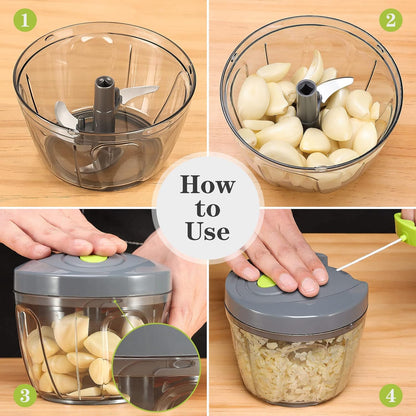 Food Chopper Vegetable Cutter - Cambom Hand String Chopper for Onions, Fruits, and Nuts, BPA Free Material (Gray)