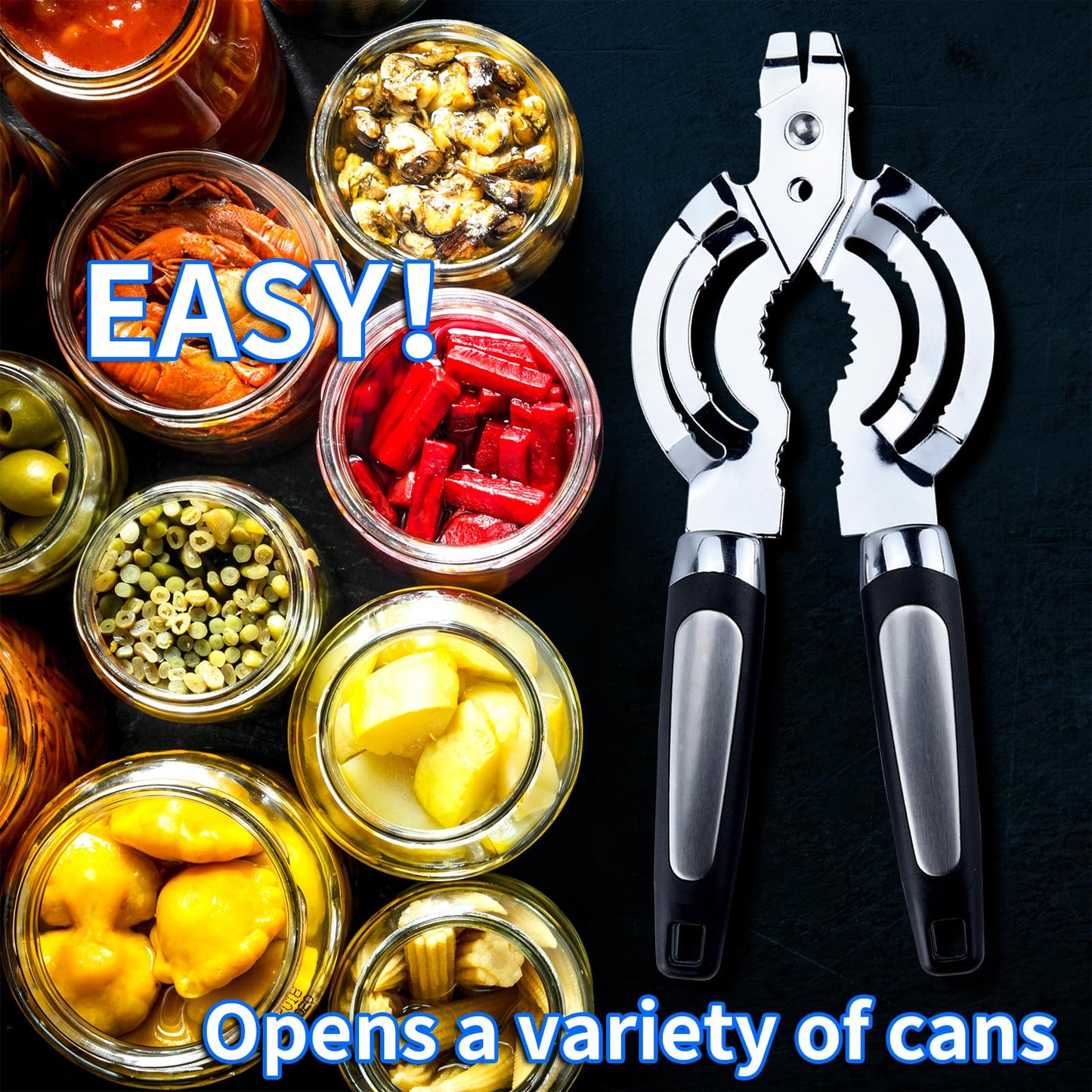 Topoem Jar Opener, Multi Jar Openers for Seniors, Stainless Steel Jar Lid Opener, Bottle Opener for Seniors with Arthritis, Weak Hands