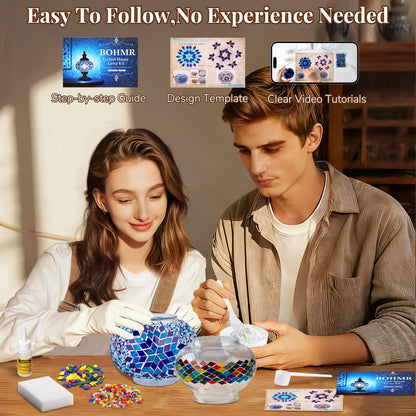 BOHMR DIY Turkish Mosaic Lamp Kit, Moon Stained Glass Lamp Making Kit- Easy,Fun,No Experience Needed, Mosaic Art & Craft Project Kits for Adults & Teens, Make Your Own Table Lamp,Christmas Gift,Blue