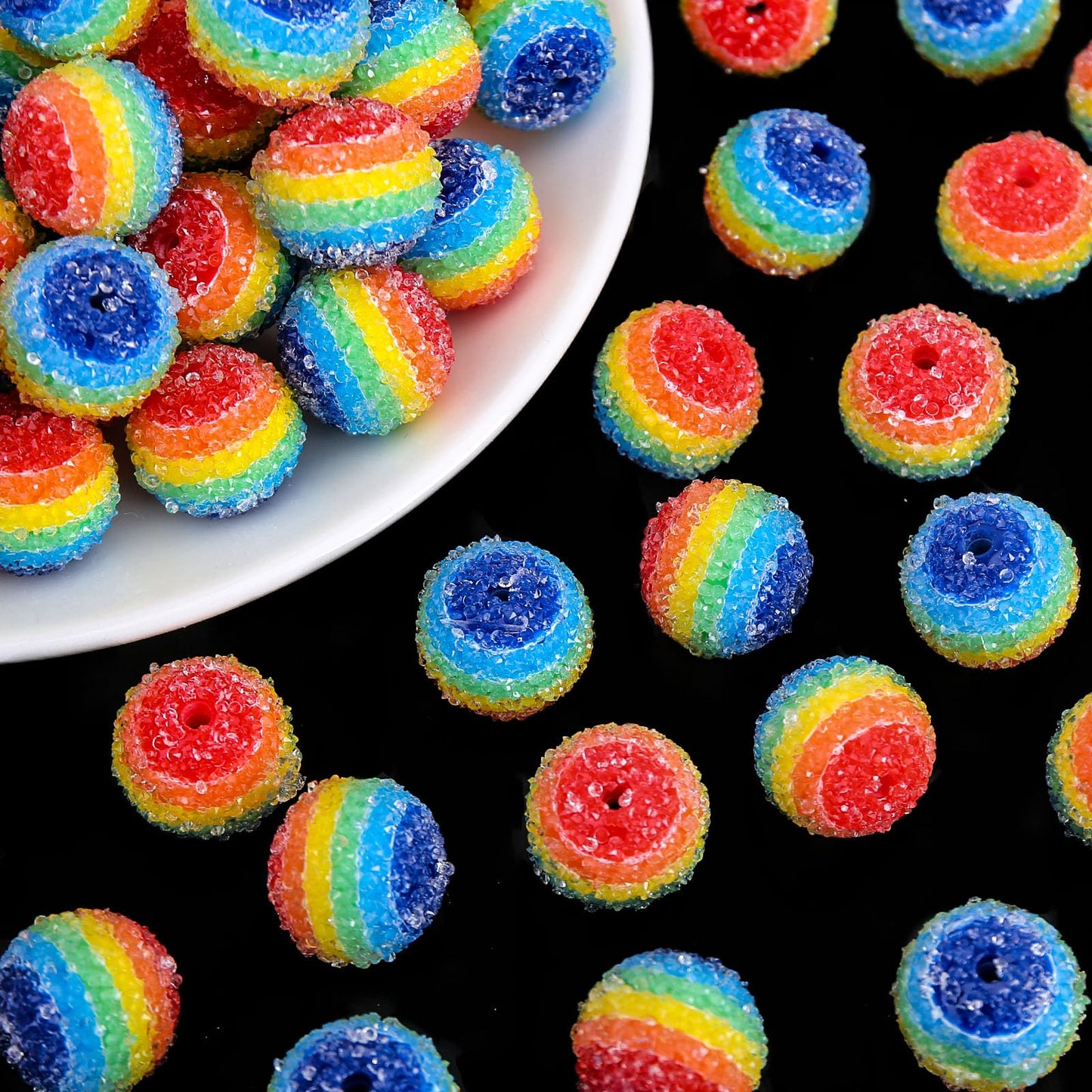 30PCs 20MM Chunky Resin Rhinestone Beads Round Disco Ball Bubblegum Beads for Women Necklace Bracelet Jewelry Making Phone Lanyard Hair Accessories DIY Crafts (Rainbow)