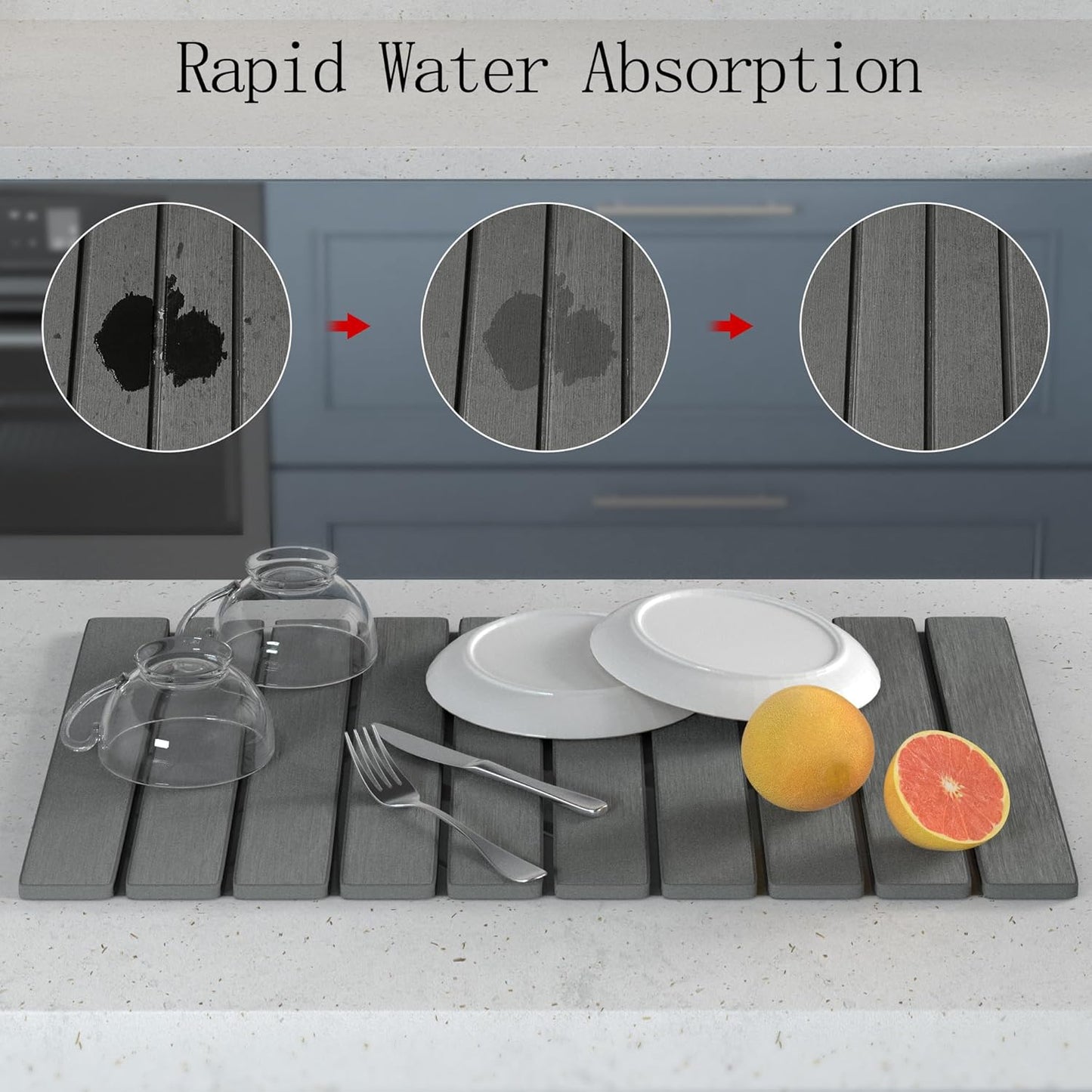 YEECOPON 23.6" 15.4" Counter, x Dish Drying Mat for Kitchen Foldable Fast Drying Stone Mats, Non-Slip Super Absorbent