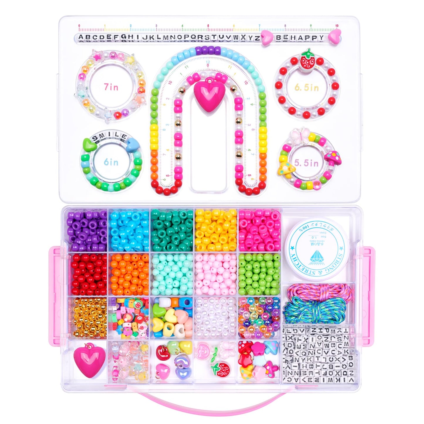 MAKERSLAND Jewelry Making Kit with Bead Board DIY Craft Kits Kandi Pony Beads Bulk Clay Bead for Bracelet Necklace Making, Keychains, Storage Box with Handle and Tray for Kids Adults Birthday Gift