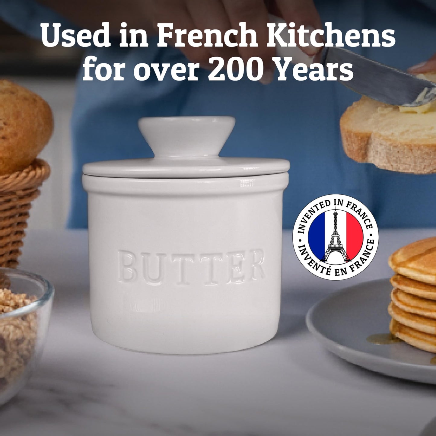 Priority Chef Butter Crock with Lid with Water Line, Ceramic French Butter Dish to Leave On Counter, White