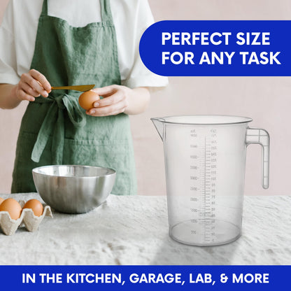 Terbold 5 Liter Measuring Pitcher 3-Pack | 1.3 Gallon Shatterproof Plastic Large Graduated Mixing Pitchers, 1 to 2 Gallons (5L, 5000ml)