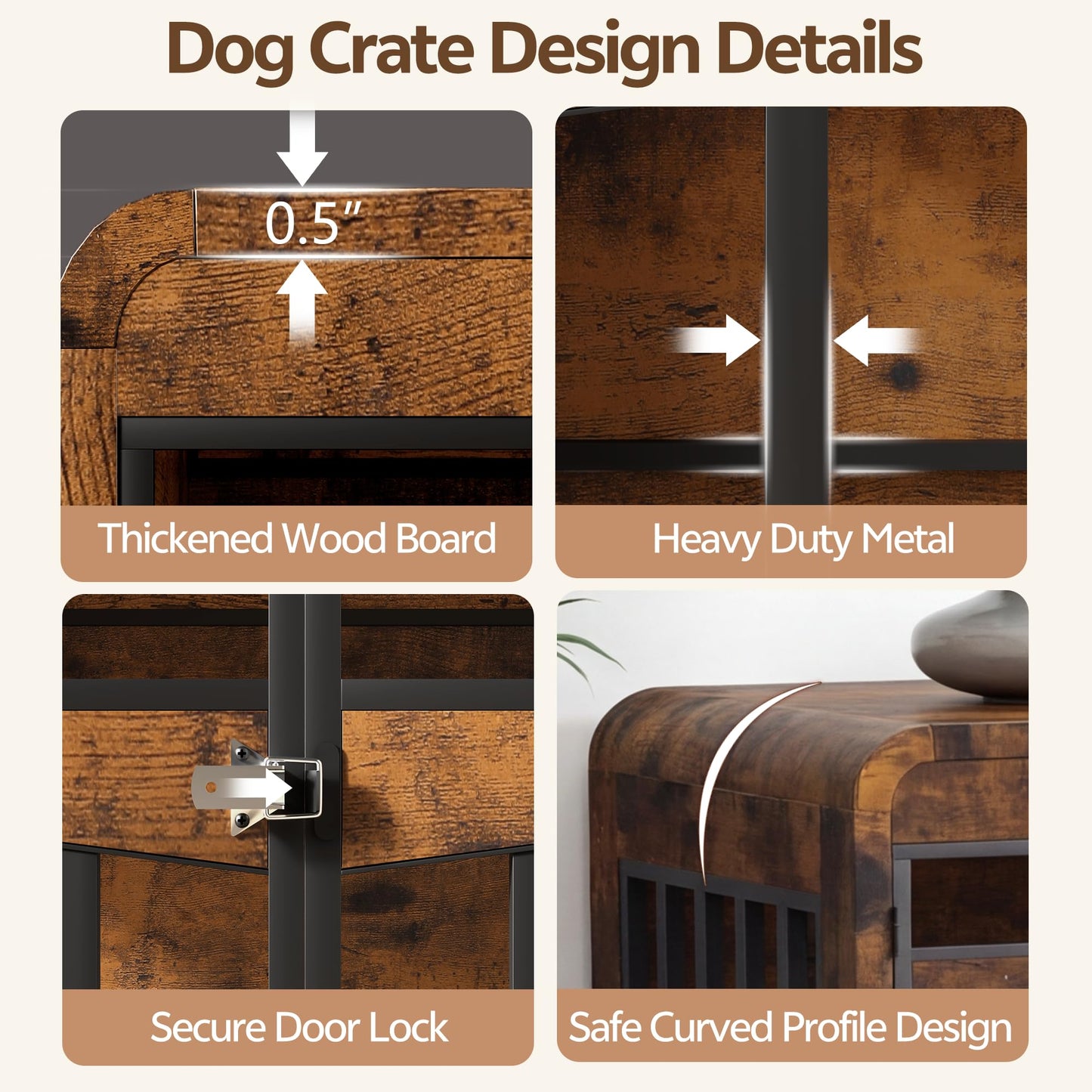 Homiflex 72" Double Dog Crate Furniture, Dog Crates for 2 Medium Large Dogs, Dog Cage TV Stand Side Table Wooden Indoor Dog Kennel with Removable Divider & Pull-Out Tray, Rustic Brown