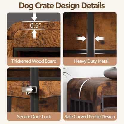Homiflex 72" Double Dog Crate Furniture, Dog Crates for 2 Medium Large Dogs, Dog Cage TV Stand Side Table Wooden Indoor Dog Kennel with Removable Divider & Pull-Out Tray, Rustic Brown