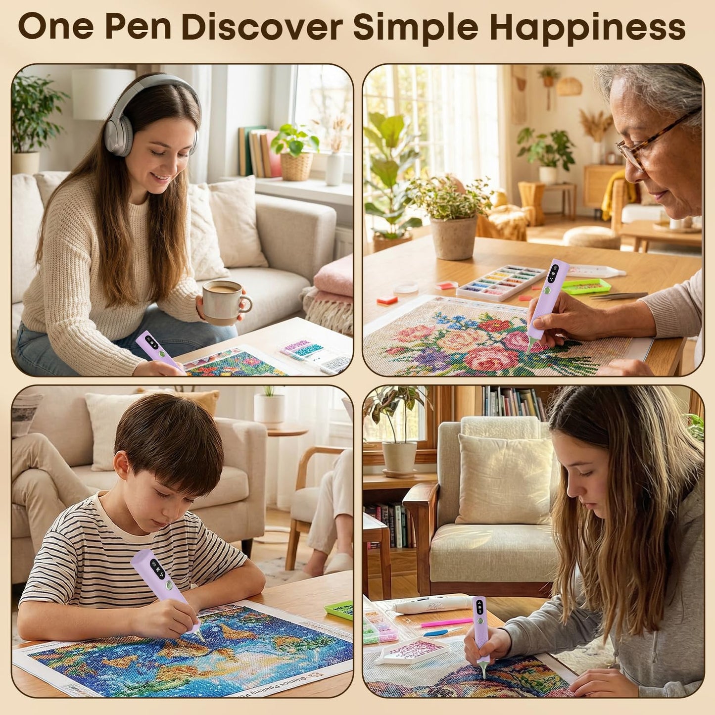 Electric Diamond Painting Pen, Vacuum Diamond Art Pens Cordless & Quiet, Adjustable Suction Mode, Mothers Day Gift for Mom Diamond Painting Tool Supplies for Adults, Purple