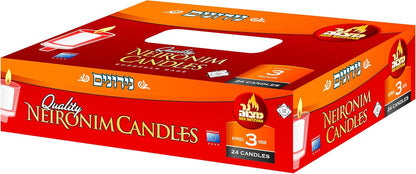 Ner Mitzvah 3 Hour Neironim Candles, 24 Count Shabbat and Votive Wax Candle