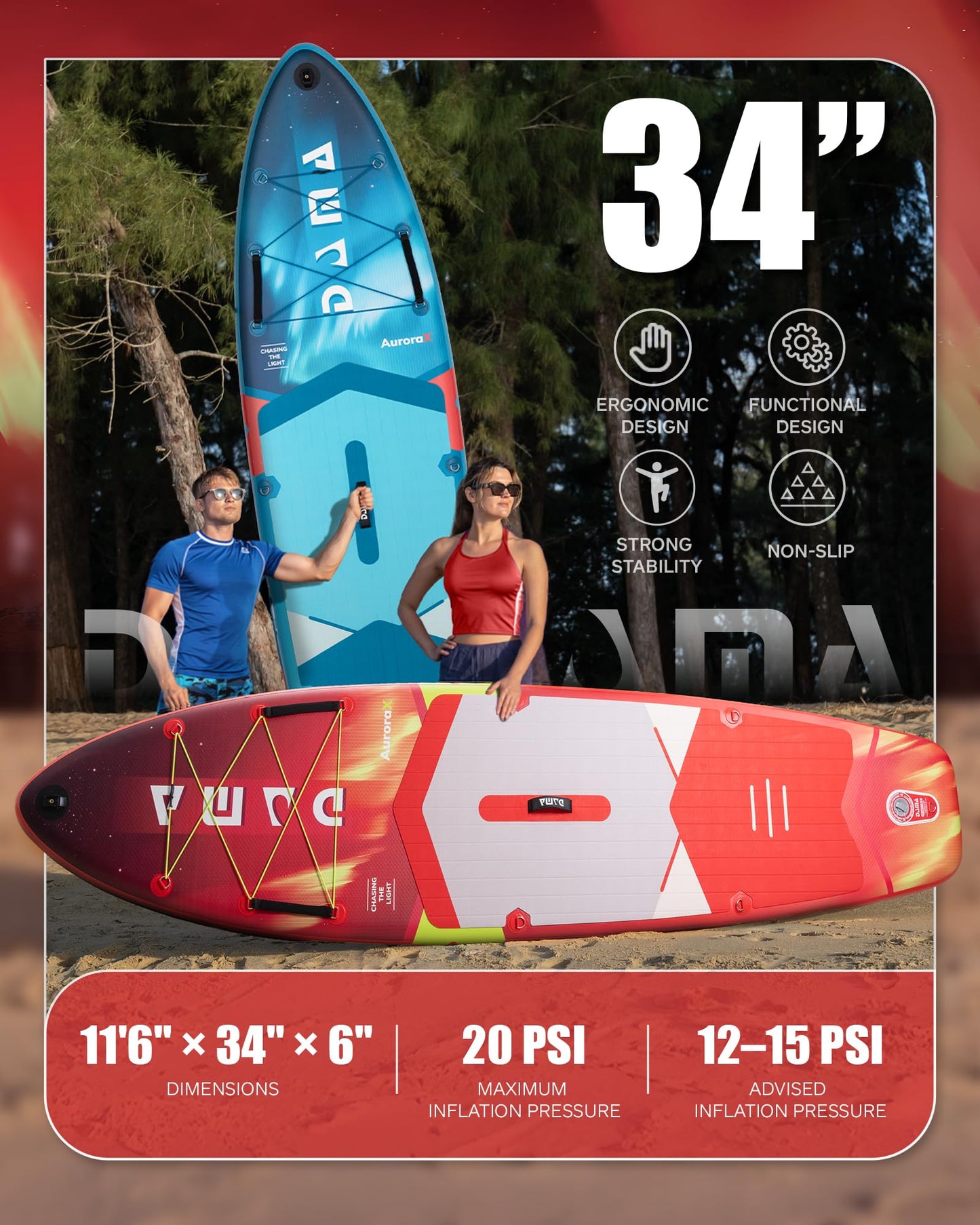 DAMA Stand Up Paddle Board, Stable Extra Wide All-Around Design for Beginners, 11'6" x 34" x 6", for 2+1 People and Pets, 450 lbs Capacity, Family Use on Lakes, Rivers and Coastal Waters