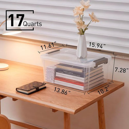 Citylife 17 QT Plastic Storage Bins - 6 Pack Stackable Containers with Lids for Organizing | Clear Storage Box