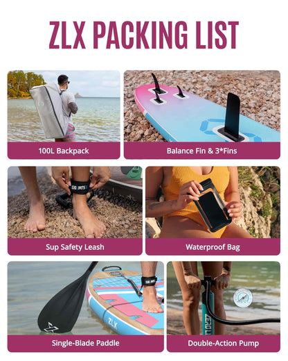 ZLX 11'6"x35" Ultra Wide Inflatable Stand Up Paddle Board | Stable Non-Slip Deck Pad, Unique Fin System, Premium SUP Accessories & Backpack - Upgraded Pump for Adults, All Skill Levels