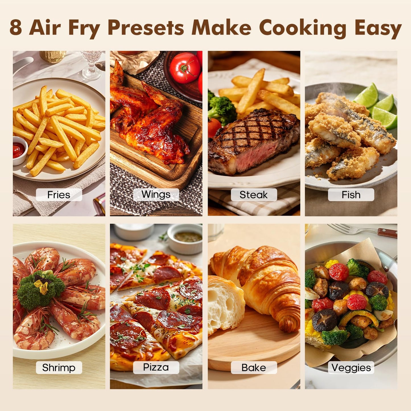 Sweetcrispy 6.34QT Air Fryer, 8-in-1 Air Fryers Oven with Visible Window, 400℉ Fast Heating, Nonstick Dishwasher-Safe Basket, Timer & Auto-Off, Stainless Steel, Grey