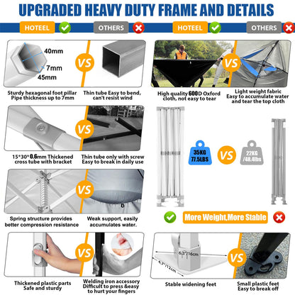 HOTEEL 10x20 Heavy Duty Pop up Canopy Tent with 6 Sidewalls, Easy Setup Outdoor Commercial Instant Gazebo for Parties Wedding Event, with Roller Bag & Sand Bags, Gray(Hexagonal Frame)