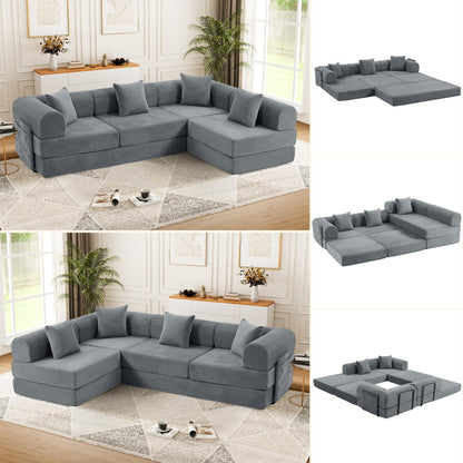 Trygoal 106.3" Oversized Convertible Sleeper Sofa Bed, L Shape Modular Sectional Cloud Sofa with Fixed-Shape Frame, Boneless Couch with Storage Pocket for Living Room, No Assembly Required, Gray