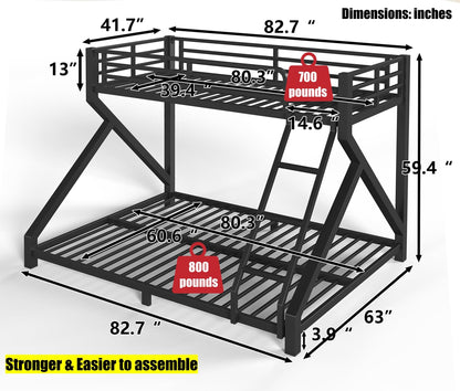 LEEKAF Stronger & Thickened Heavy Duty Metal Bunk Bed Twin XL Over Queen Size for Adults Teens, Safer More Stable Bunkbed (Greater Weight Capacity) (Black,Twin XL Over Queen A)