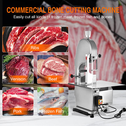 1500W Electric Bone Saw Machine Commercial Electric Meat Bandsaw for Butchering, 18.8" x 14.9" Workbench, 0.4-7.1 Inch Cutting Thickness, Table Sawing for Cutting Rib, Frozen Meat with 5 Saw Blades