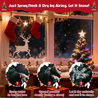 PJT Snow Flocking Powder,0.85LB Self-Adhesive Fake Snow Flock for Christmas Tree,Instant Artificial Flocking Spray Powder for Winter Xmas Artificial Tree Wreath Garland Crafts Home Display