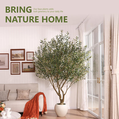 VeriNatural Olive Trees Artificial Indoor, 8FT Tall Faux Olive Tree with Round White Planter, UV Resistant Outdoor Large Fake Olive Plants for Modern Home Decor Living Room Office