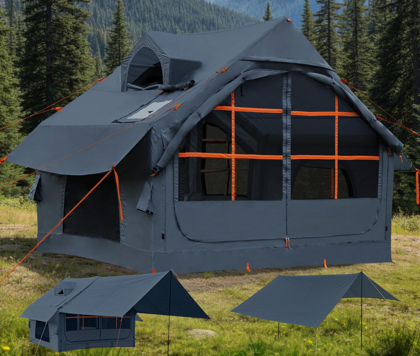 4/6 Persons Inflatable Tents for Camping with Awning, Easy Setup Blow Up Tents for 4 Seasons Waterproof Inflatable Camping Tent,Wind Resistant Air Glamping Tents for Camping Adult