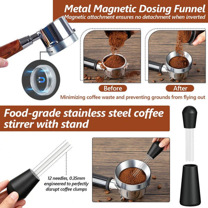 7 Pcs 51mm Espresso Accessories Kit, Spring Loaded Calibrated Tamper, WDT Tool, Coffee Measuring & Espresso Cup and Tamper Mat, Puck Screenr & Dosing Funnel, 51mm Espresso Machine Accessories