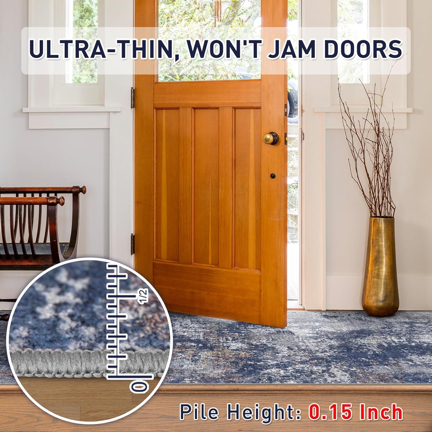 Machine Washable Area Rugs 2x3, Small Entryway Rug with Non Slip Backing for Living Room and Kitchen