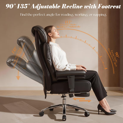 Efomao Big and Tall Office Chair 400 lbs Capacity, Oversized Executive Desk Chair with Footrest, Extra Wide 23" Seat, High Back Ergonomic PU Leather Home Office Chair， Black